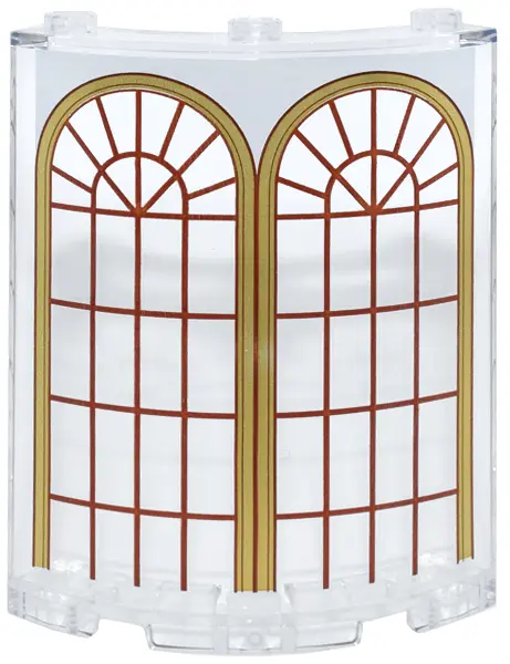 Trans-Clear Cylinder Quarter 4 x 4 x 6 with 2 Arched Windows with Gold Frame, Reddish Brown Lattice 