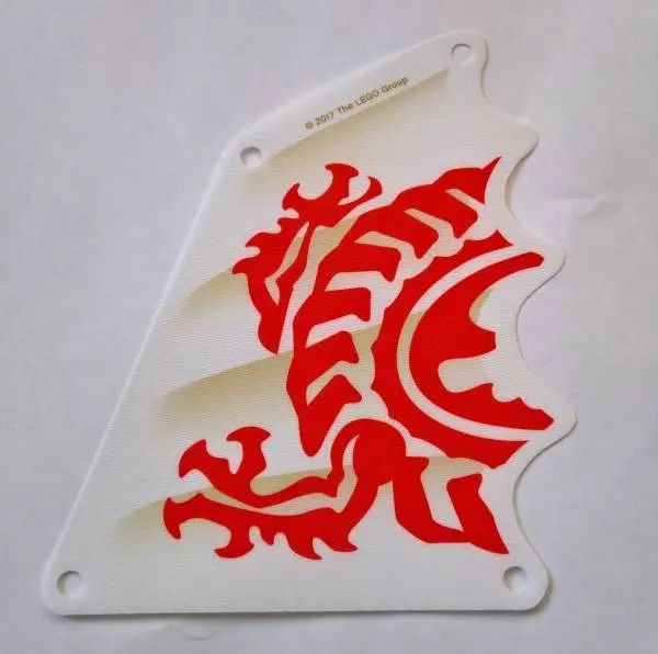 White Cloth Sail Triangular 13 x 15 Tapered Top and Wavy Edge with Red Dragon Hind Legs and Torso Pa