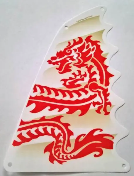 White Cloth Sail Triangular 18 x 27 Tapered Top and Wavy Edge with Red Dragon Head, Forelegs and Tai