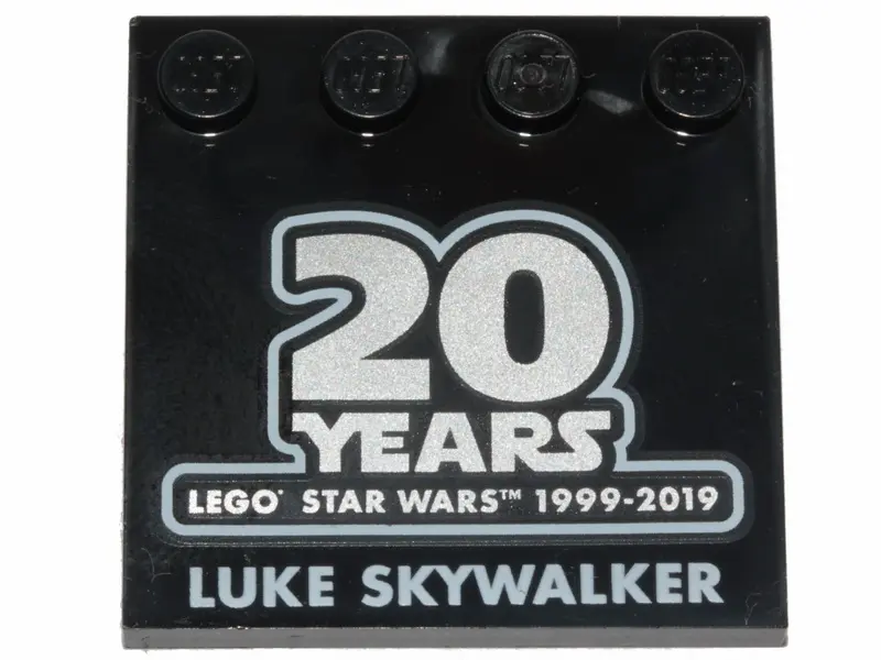 Black Tile, Modified 4 x 4 with Studs on Edge with SW '20 YEARS LEGO STAR WARS 1999-2019' and 'LUKE 