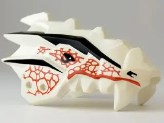 White Dragon Head (Ninjago) Jaw Upper Spiny with Reddish Brown Cracks and Black Eyes and Stripes Pat