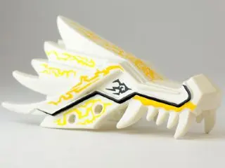 White Dragon Head (Ninjago) Jaw Upper with Yellow Lightning Spirit Pattern
