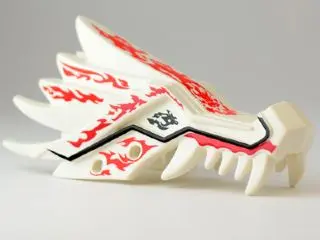 White Dragon Head (Ninjago) Jaw Upper with Red and Dark Red Fire Spirit Pattern