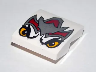 White Slope, Curved 2 x 2 x 2/3 with Dark Red and Silver Armor, Bright Light Orange Eyes (Wolf Legen