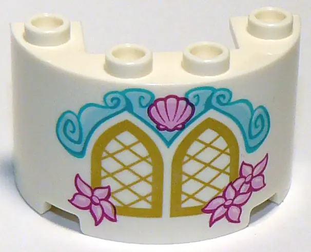 White Cylinder Half 2 x 4 x 2 with 1 x 2 Cutout with Gold Windows and Bright Light Pink Shell and Fl