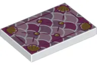 White Tile 2 x 3 with Gold Shells and Fasteners on Multicolored Scales Background Pattern (Seat Cush