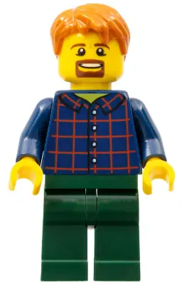 Man with Plaid Button Shirt, Dark Green Legs, Dark Orange Hair