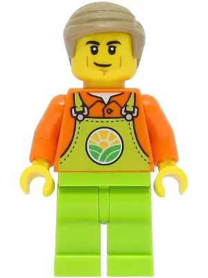 Train Worker - Male, Orange Shirt, Lime Overalls, Dark Tan Hair