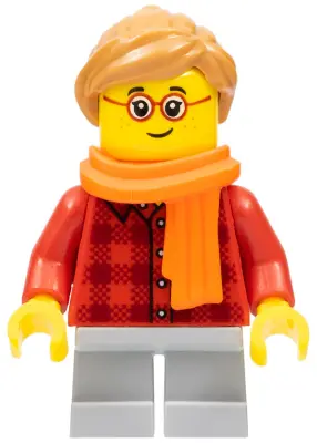 Child - Girl, Red Plaid Flannel Shirt, Light Bluish Gray Short Legs, Medium Nougat Ponytail Hair, Fr