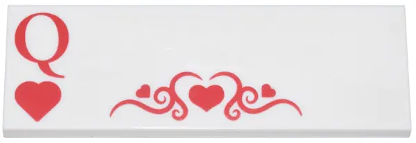 White Tile 2 x 6 with Playing Card Red Letter Q, Hearts, and Filigree Pattern