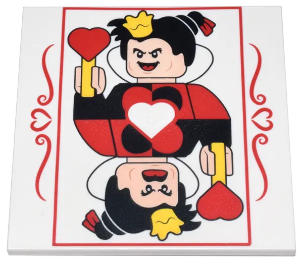 White Tile 6 x 6 with Bottom Tubes with Playing Card Red and Black Queen of Hearts with Yellow Crown