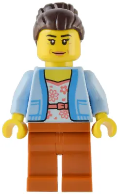 Club Owner / Manager - Female, Bright Light Blue Jacket over White Shirt with Coral Flowers, Dark Or