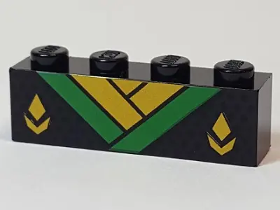 Black Brick 1 x 4 with Gold Scarf, Diamonds and Green Collar Pattern