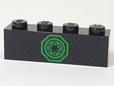 Black Brick 1 x 4 with Green Ninjago Emblem Pattern