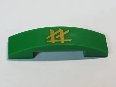 Green Slope, Curved 4 x 1 x 2/3 Double with Gold Ninjago Logogram 'LL' Pattern