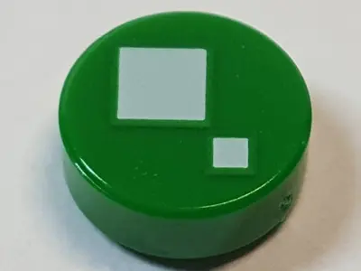 Green Tile, Round 1 x 1 with 2 White Squares Pattern (BrickHeadz Standard Eye)