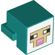 Dark Turquoise Creature Head Pixelated with Black and White Eyes, Bright Pink Nose, Tan Face with Da