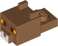 Medium Nougat Creature Head Pixelated with Ears, Nose, and Face with Reddish Brown and Yellow Eyes a