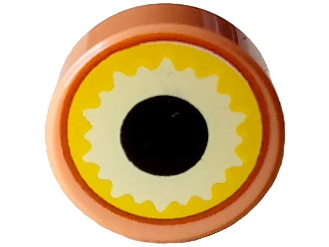 Nougat Tile, Round 1 x 1 with Yellow and Bright Light Yellow Eye with Dark Orange Edge and Black Pup