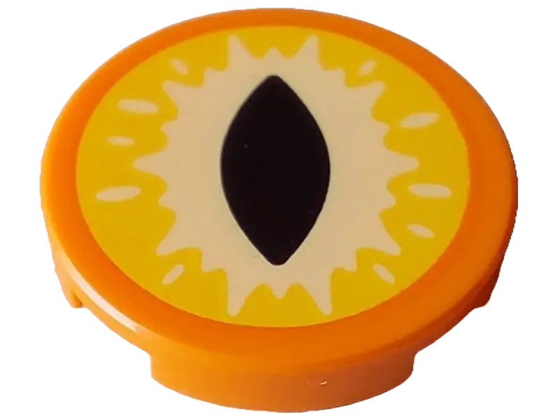 Orange Tile, Round 2 x 2 with Bottom Stud Holder with Yellow and Bright Light Yellow Eye with Black 