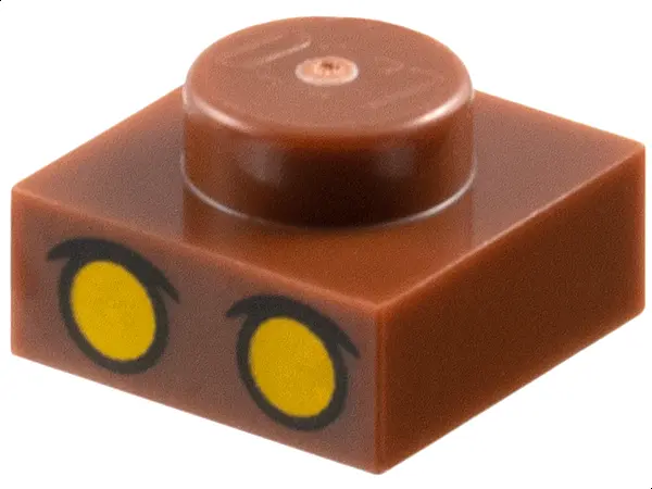 Reddish Brown Plate 1 x 1 with Bright Light Orange Eyes with Upper Eyelids Pattern