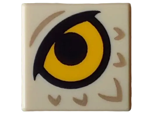 Tan Tile 1 x 1 with Bright Light Orange Eye, Black Pupil and Eyelid, Dark Tan Feathers Pattern (Dung