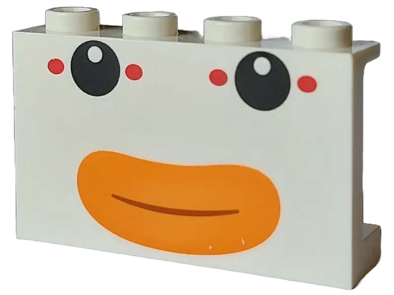 White Panel 1 x 4 x 2 with Side Supports - Hollow Studs with Clown Car Face with Black Eyes, 4 Red O