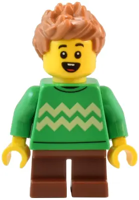 Child - Boy, Bright Green Sweater with Bright Light Yellow Zigzag Lines, Reddish Brown Short Legs, M