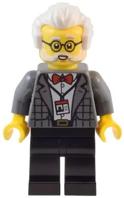Natural History Museum Curator - Male, Dark Bluish Gray Plaid Jacket with Red Bow Tie, Black Legs, W