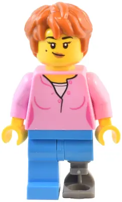 Natural History Museum Visitor - Female, Bright Pink Shirt, Dark Azure Legs with Prosthetic Leg, Dar