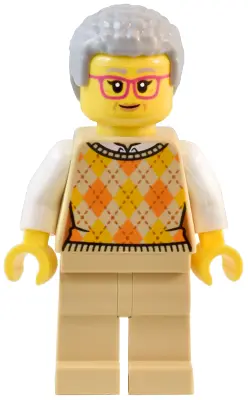Natural History Museum Visitor - Female, Tan Knit Argyle Sweater Vest, Tan Legs, Light Bluish Gray C