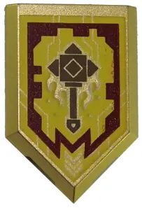 Metallic Gold Tile, Modified 2 x 3 Pentagonal with Nexo Power Shield Pattern - Merlok Power Mace