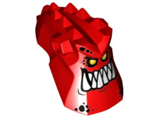 Red Minifigure, Head, Modified Alien with Spikes on Top and Holes on Sides with White Pointed Teeth 