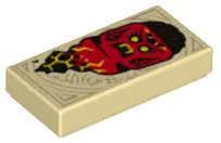 Tan Tile 1 x 2 with Dark Tan Markings and Red Monster Minifigure Head with Yellow Eyes and Fangs Pat