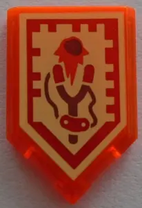 Trans-Neon Orange Tile, Modified 2 x 3 Pentagonal with Nexo Power Shield Pattern - Rock Throw