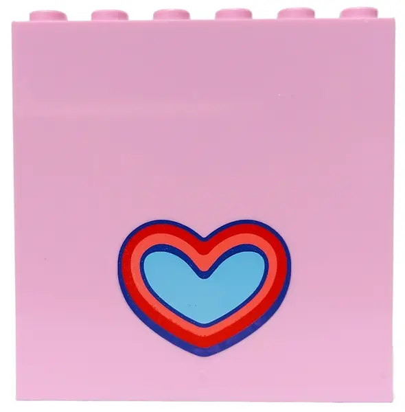 Bright Pink Panel 1 x 6 x 5 with Bright Light Blue, Coral, Dark Purple and Red Heart Pattern