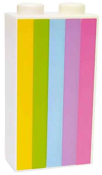 White Brick 1 x 2 x 3 with Yellow, Lime, Bright Light Blue, Medium Lavender and Dark Pink Stripes Pa