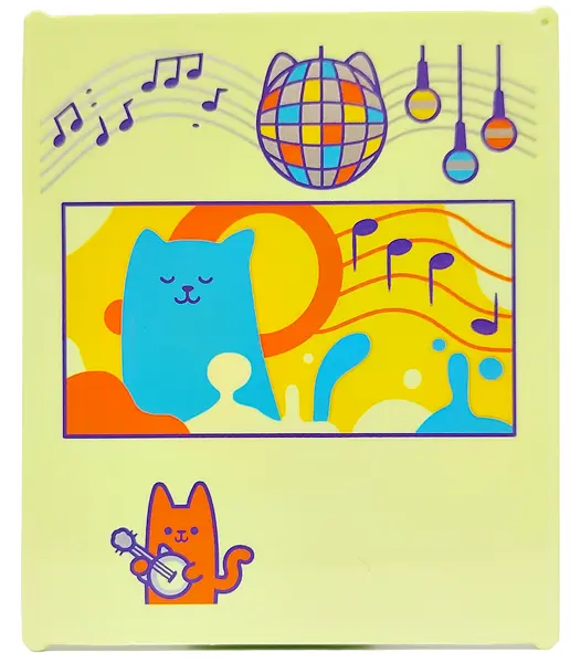 Yellowish Green Glass for Window 1 x 6 x 6 Flat Front with Dark Purple Music Notes, Medium Azure, Or