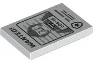 White Tile 2 x 3 with Black 'WANTED!' and Dark Bluish Gray Minifigure with '604-16' Pattern
