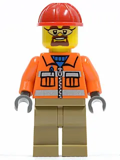 Construction Worker - Orange Zipper, Safety Stripes, Orange Arms, Dark Tan Legs, Red Construction He