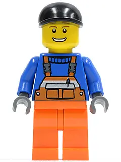 Overalls with Safety Stripe Orange, Orange Legs, Black Short Bill Cap, Brown Eyebrows, Open Mouth Sm