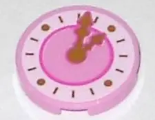 Bright Pink Tile, Round 2 x 2 with Bottom Stud Holder with Dark Pink Clock with Gold Hands Pattern