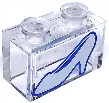 Trans-Clear Brick 1 x 2 without Bottom Tube with Silver Shoe with Heel, Sparkles and Dots Pattern (C
