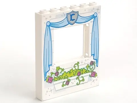 White Panel 1 x 6 x 6 with Window with Curtains and Flower Box Pattern