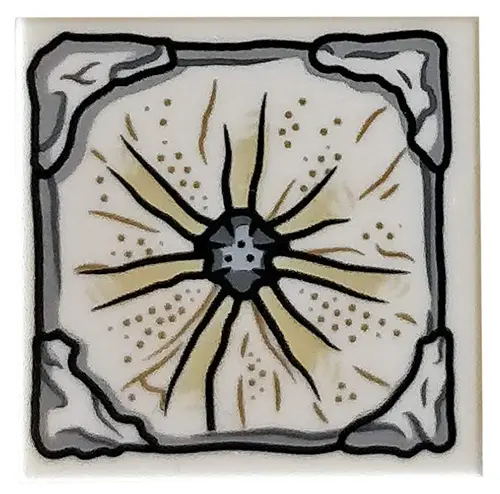 White Tile 2 x 2 with Dark and Light Bluish Gray Stone Center and Edges, Tan and Dark Tan Radiating 