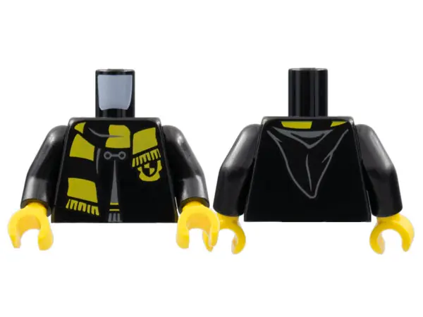 Black Torso Hogwarts Robe Clasped with Hufflepuff Shield and Scarf Pattern / Black Arms / Yellow Han
