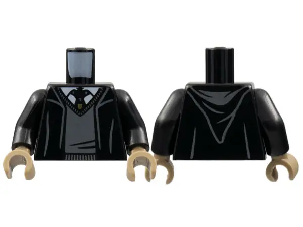 Black Torso Robe with Hood, Dark Bluish Gray Sweater, White Shirt and Hogwarts Crest Tie Pattern / B