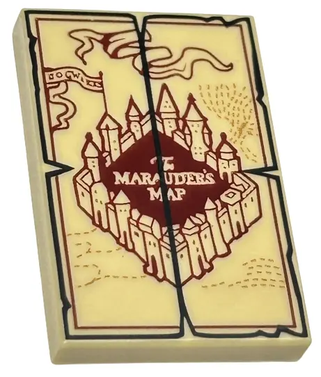 Tan Tile 2 x 3 with 'The MARAUDER'S MAP' and Black Outline Pattern