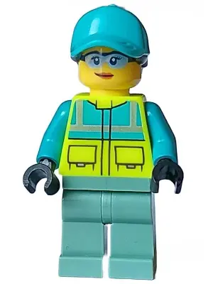 Paramedic - Female, Dark Turquoise and Neon Yellow Safety Vest, Sand Green Legs, Dark Turquoise Cap 
