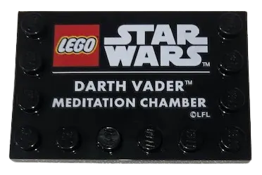 Black Tile, Modified 4 x 6 with Studs on Edges with Star Wars Logo and 'DARTH VADER MEDITATION CHAMB